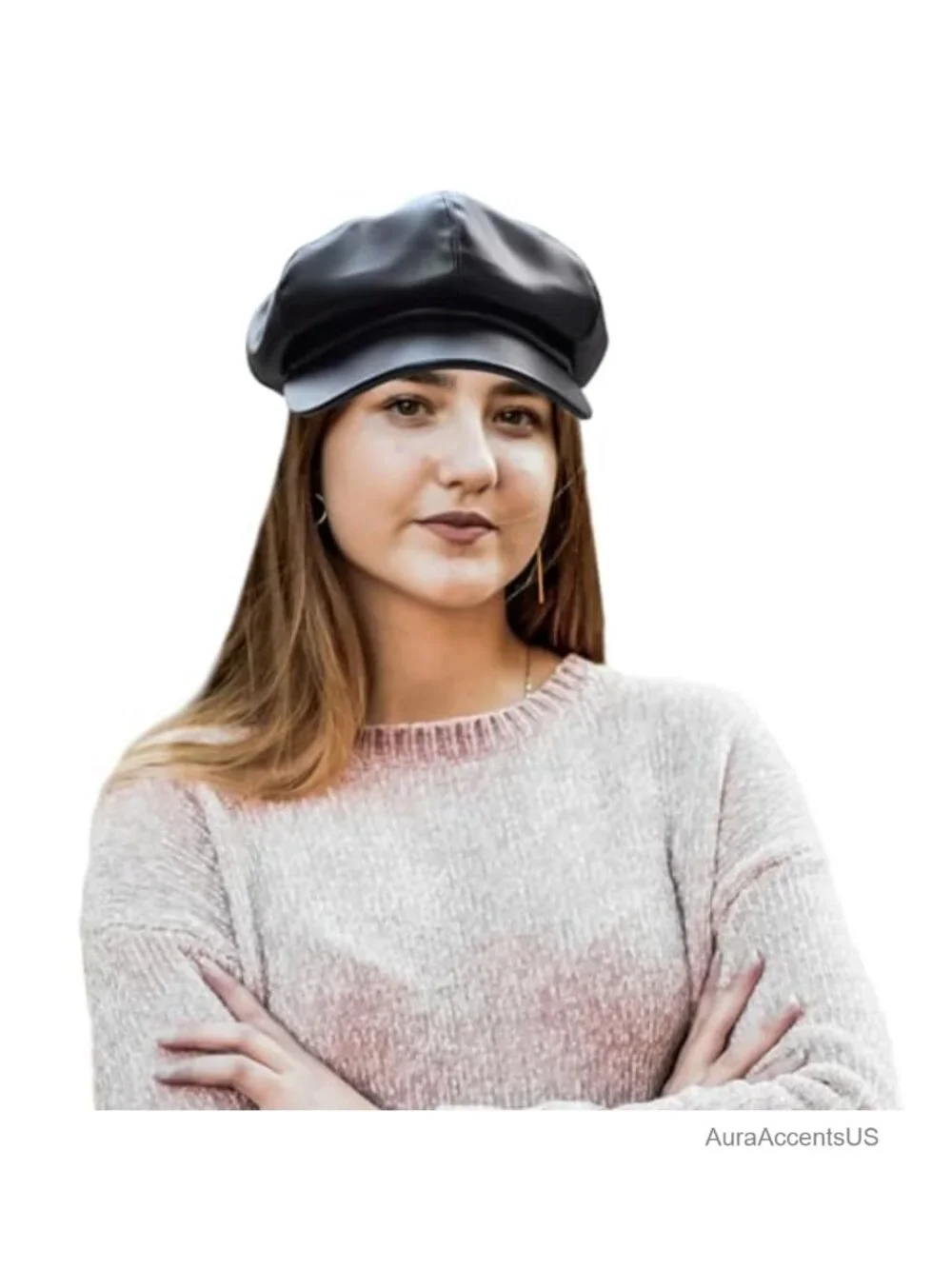 8 Panel Newsboy Hat PU Leather Visor Beret Cabbie Cap Vintage Style for Adult